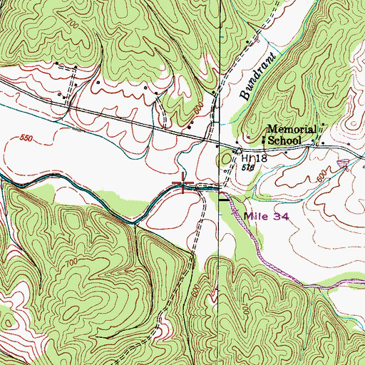 Topographic Map of Bundrant Branch, TN