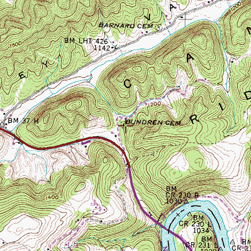 Topographic Map of Bundren Cemetery, TN