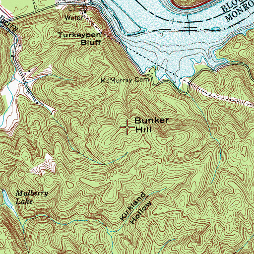 Topographic Map of Bunker Hill, TN