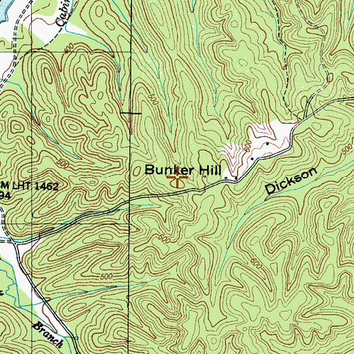 Topographic Map of Bunker Hill, TN