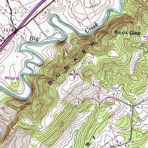 Topographic Map of Bunker Hill, TN