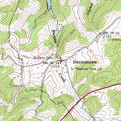 Topographic Map of Buntontown, TN