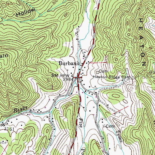Topographic Map of Burbank, TN