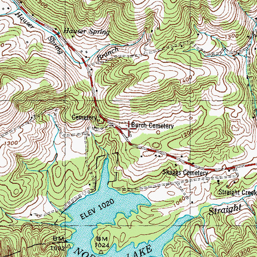 Topographic Map of Burch Cemetery, TN