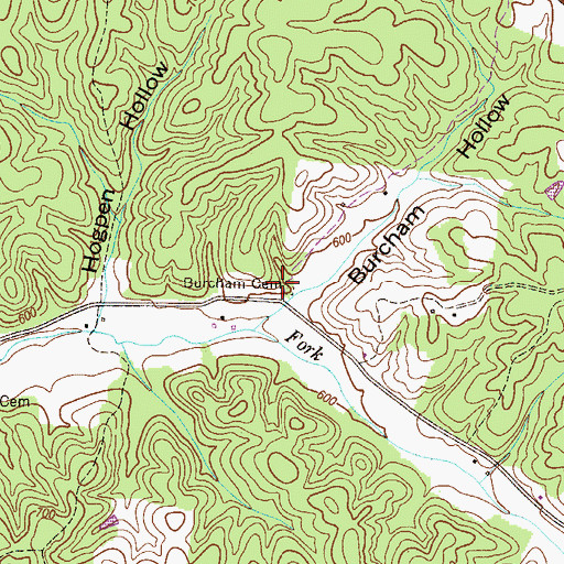 Topographic Map of Burcham Cemetery, TN