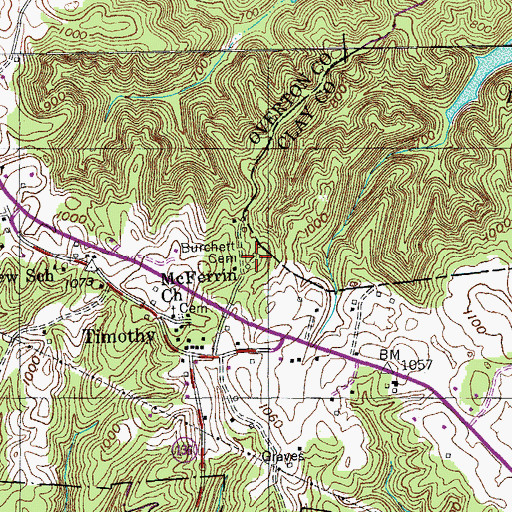 Topographic Map of Burchett Cemetery, TN