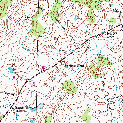 Topographic Map of Burdine Cemetery, TN