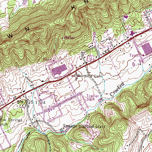 Topographic Map of Burdine Cemetery, TN