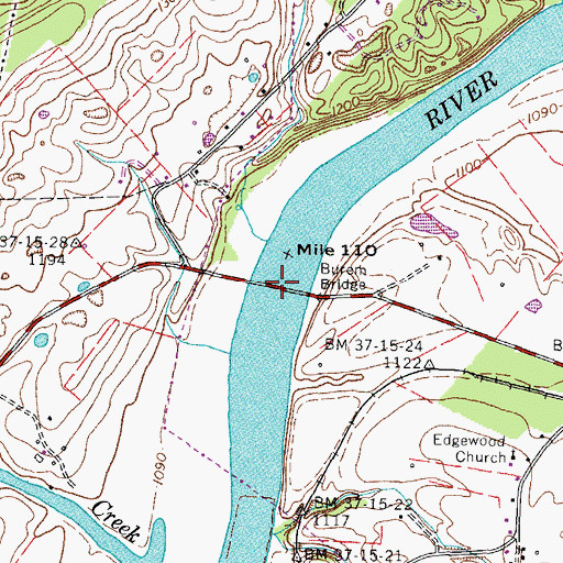 Topographic Map of Burem Bridge, TN