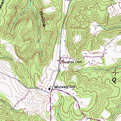 Topographic Map of Burgess Cemetery, TN