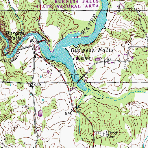 Topographic Map of Burgess Falls Lake, TN