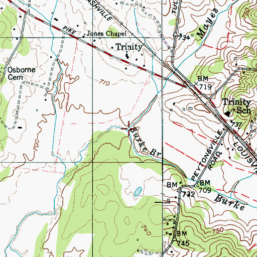 Topographic Map of Burke Branch, TN