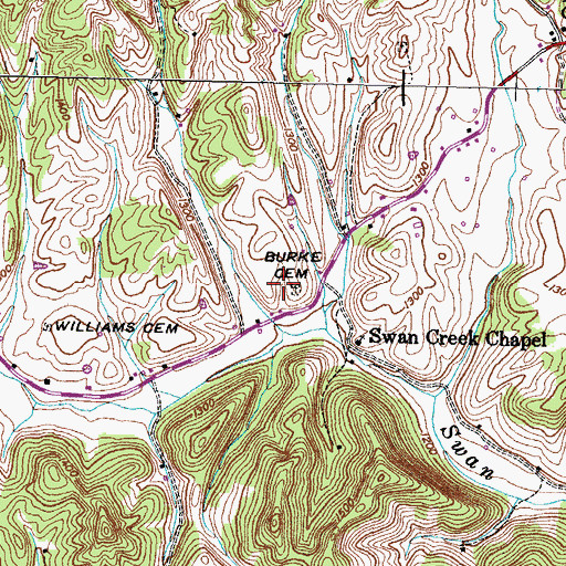 Topographic Map of Burke Cemetery, TN