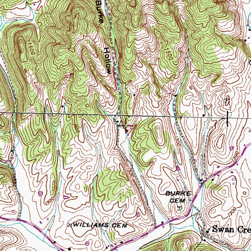 Topographic Map of Burke Hollow, TN