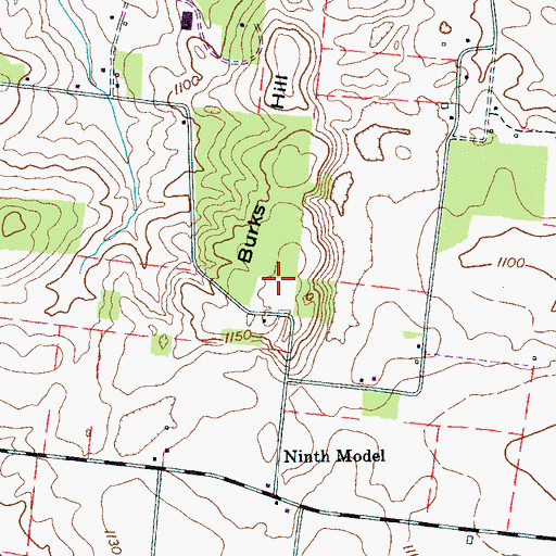 Topographic Map of Burks Hill, TN