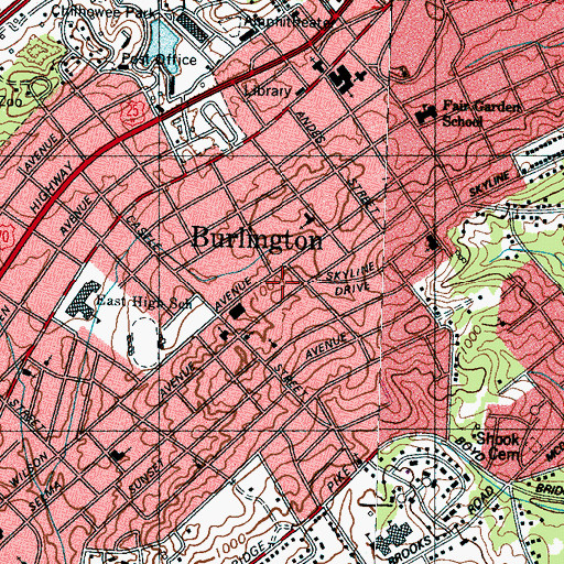 Topographic Map of Burlington, TN