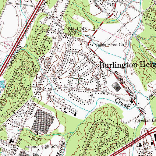 Topographic Map of Burlington Heights, TN