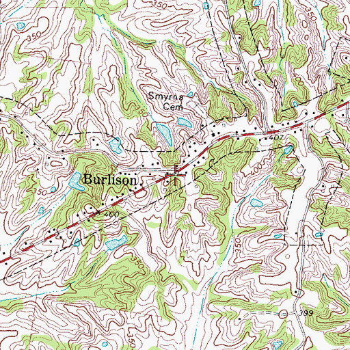 Topographic Map of Burlison, TN