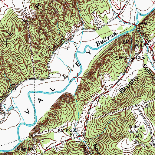 Topographic Map of Burnett Branch, TN