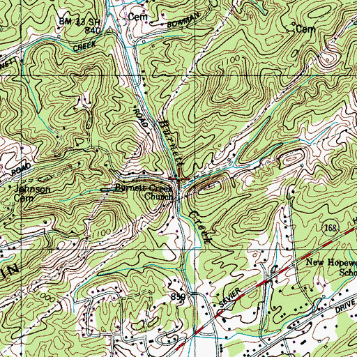 Topographic Map of Burnett Creek Church, TN