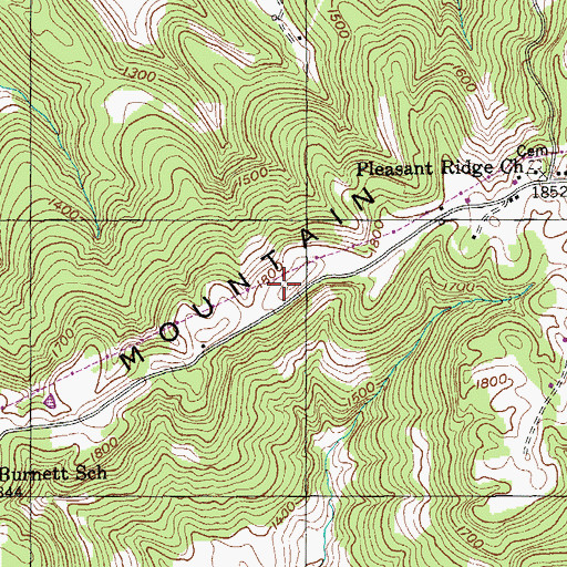 Topographic Map of Burnett Mountain, TN