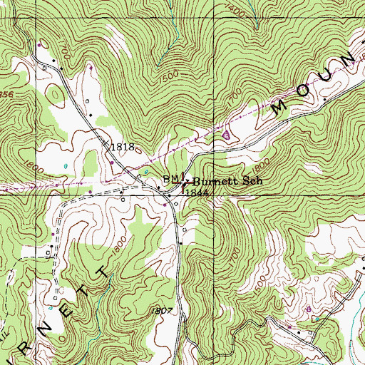 Topographic Map of Burnett School, TN
