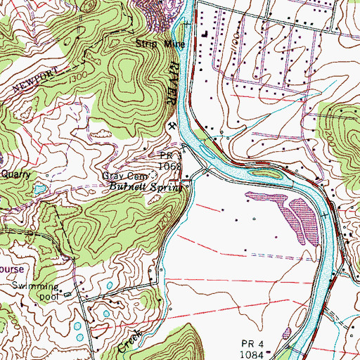 Topographic Map of Burnett Spring, TN