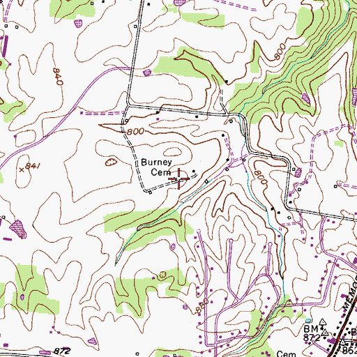 Topographic Map of Burney Cemetery, TN