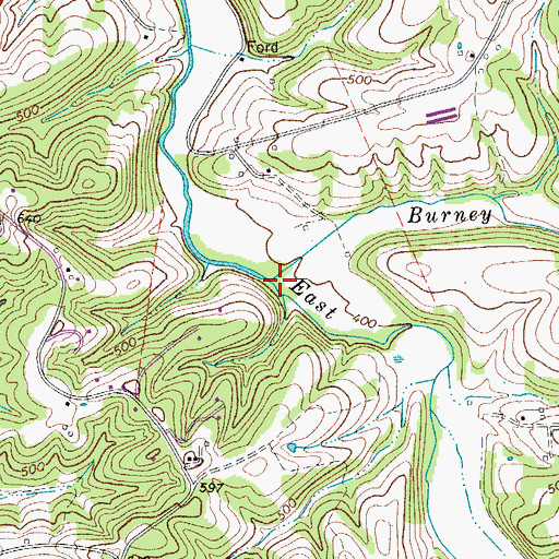 Topographic Map of Burney Creek, TN