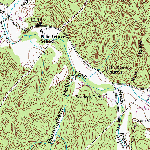 Topographic Map of Burningham Hollow, TN