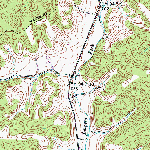 Topographic Map of Burns Branch, TN