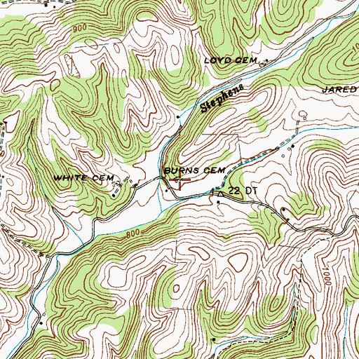 Topographic Map of Burns Cemetery, TN