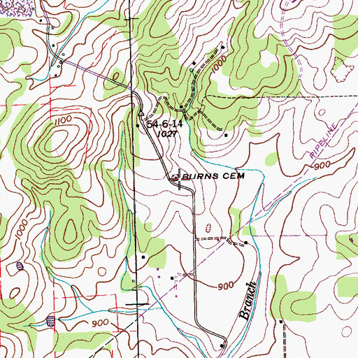 Topographic Map of Burns Cemetery, TN