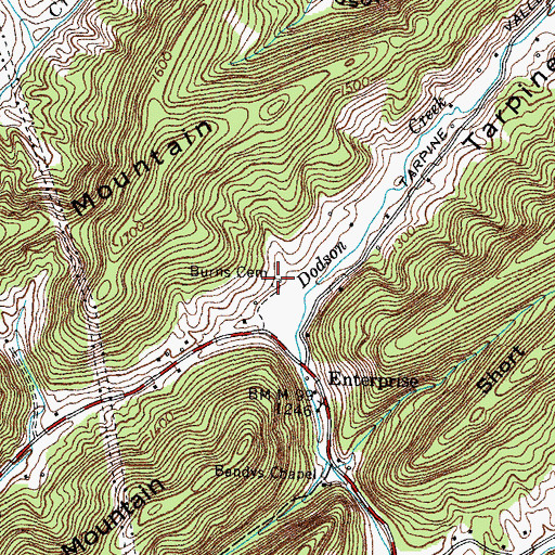 Topographic Map of Burns Cemetery, TN