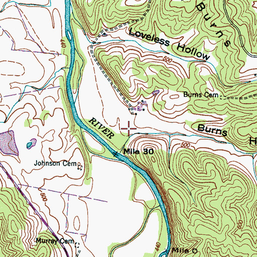 Topographic Map of Burns Hollow, TN