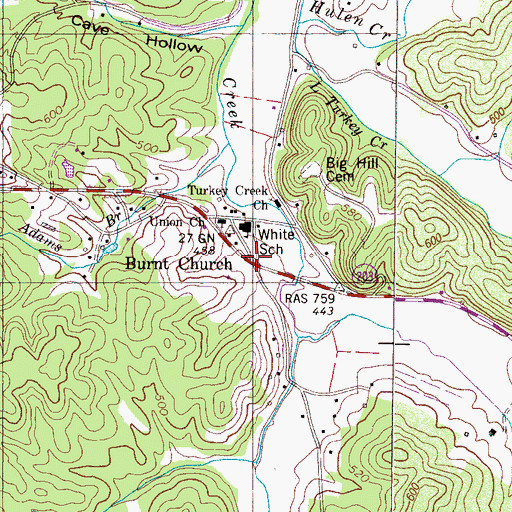 Topographic Map of Burnt Church, TN