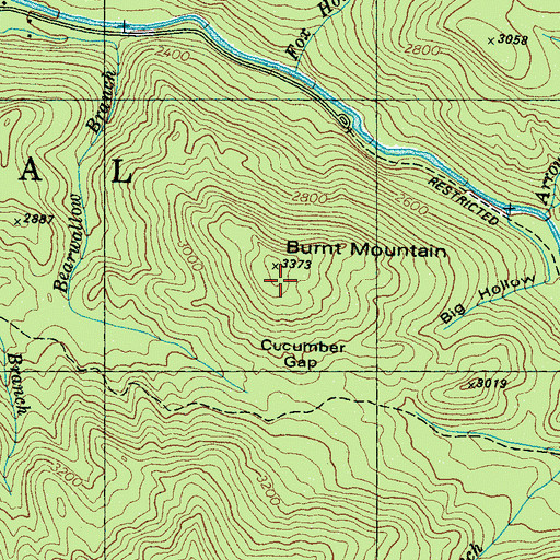 Topographic Map of Burnt Mountain, TN