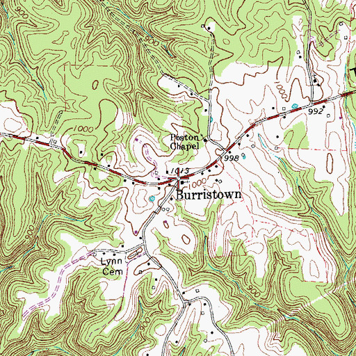 Topographic Map of Burristown, TN