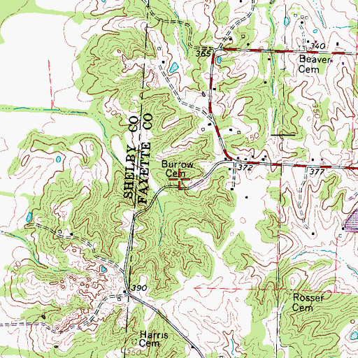 Topographic Map of Burrow Cemetery, TN
