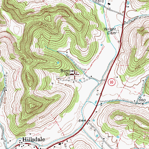 Topographic Map of Burrow Cemetery, TN