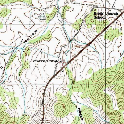 Topographic Map of Burton Cemetery, TN