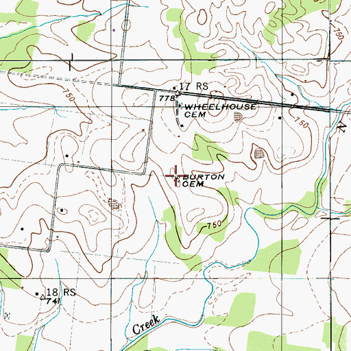 Topographic Map of Burton Cemetery, TN