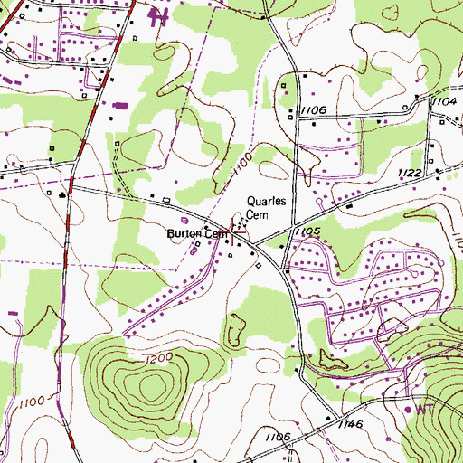 Topographic Map of Burton Cemetery, TN