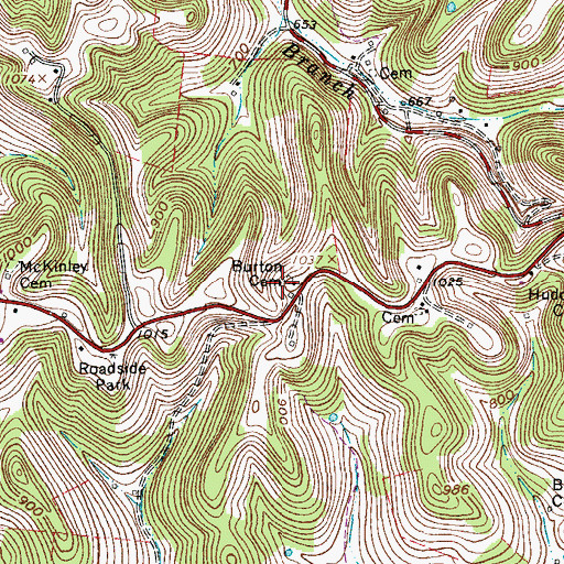 Topographic Map of Burton Cemetery, TN