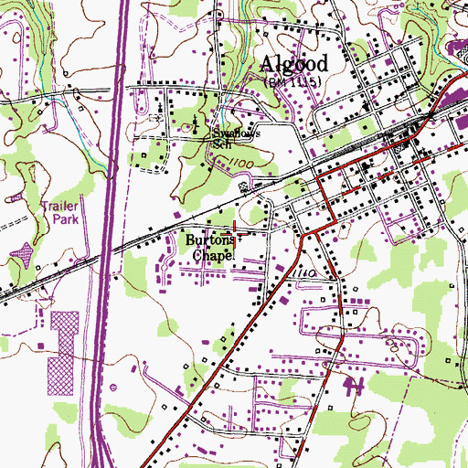 Topographic Map of Burtons Chapel, TN
