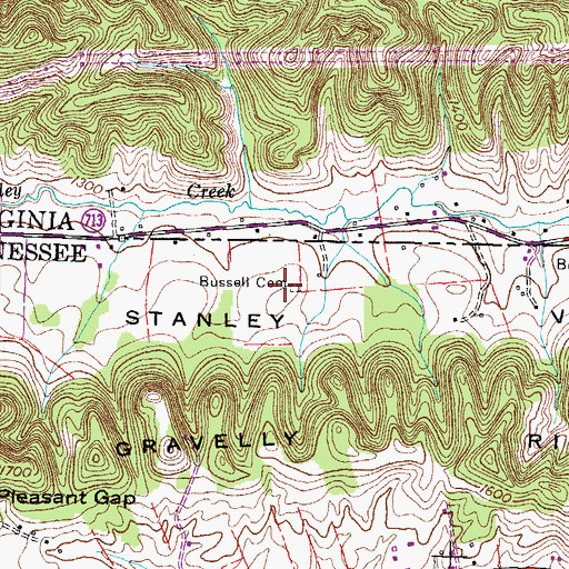 Topographic Map of Bussell Cemetery, TN
