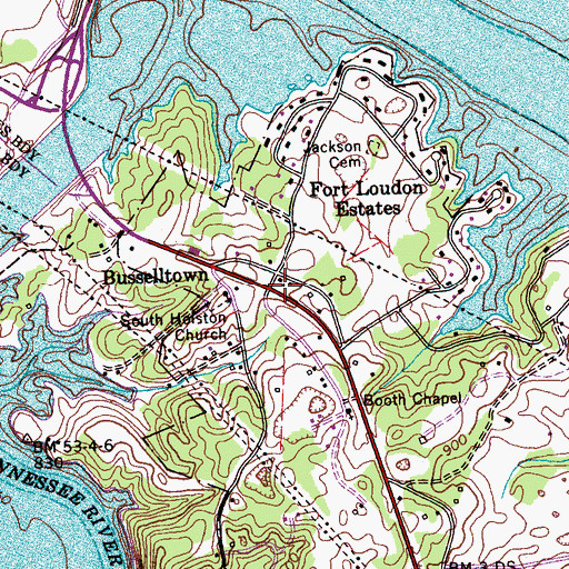 Topographic Map of Busselltown, TN