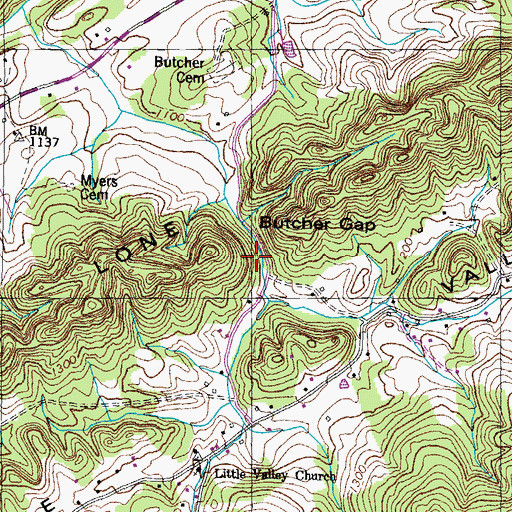 Topographic Map of Butcher Gap, TN