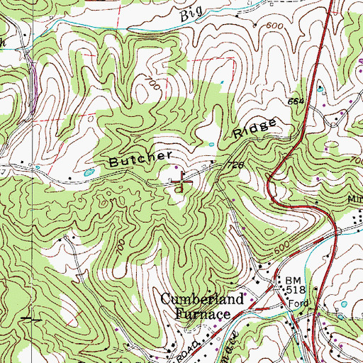 Topographic Map of Butcher Ridge, TN