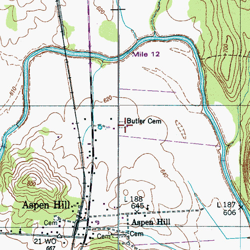 Topographic Map of Butler Cemetery, TN